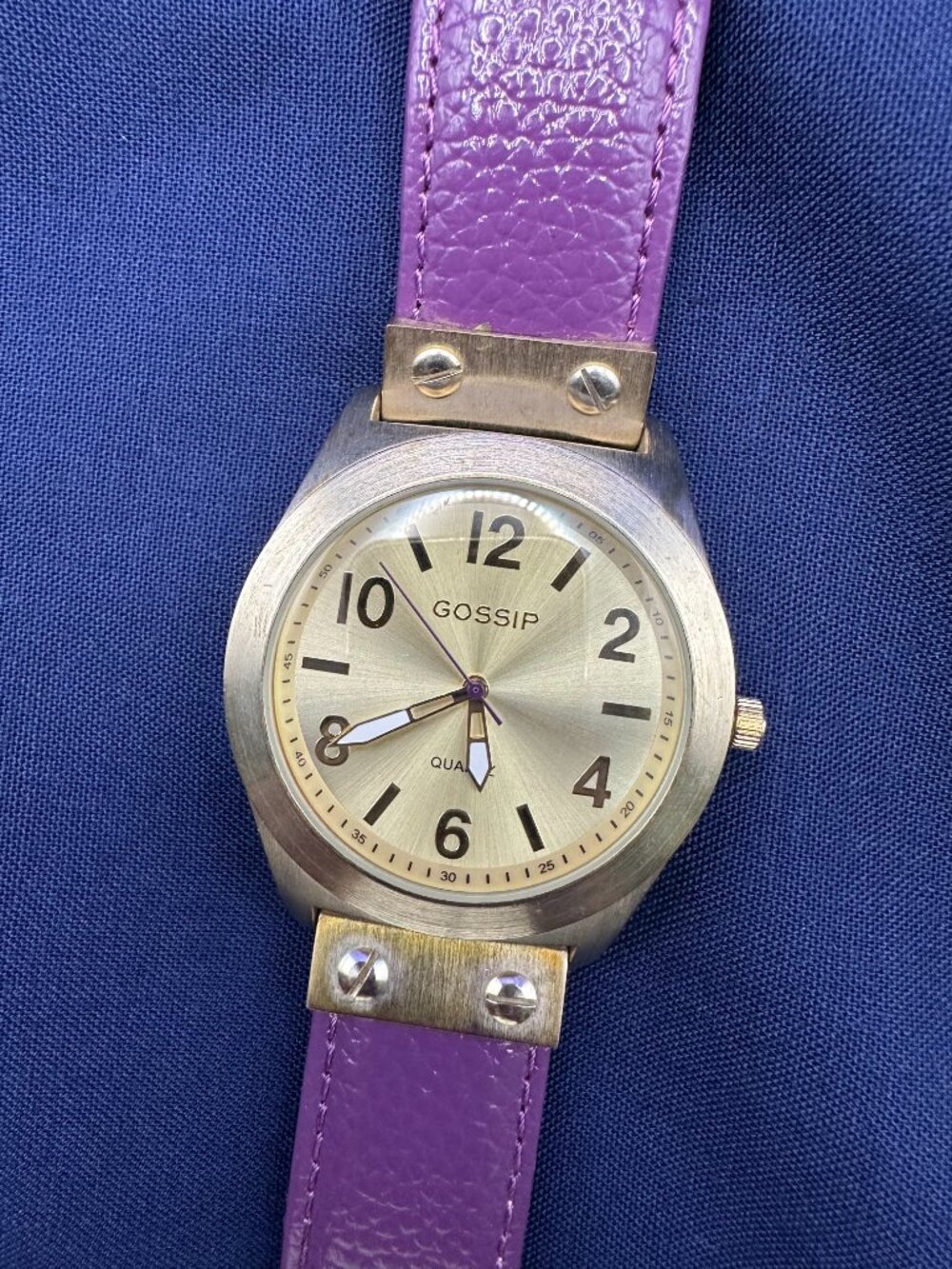 VTG Gossip Quartz Analog Watch Purple Leather Strap.  New Battery